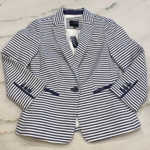The Limited Blazer Size XS Navy White Stripes Cotton Linen Nautical